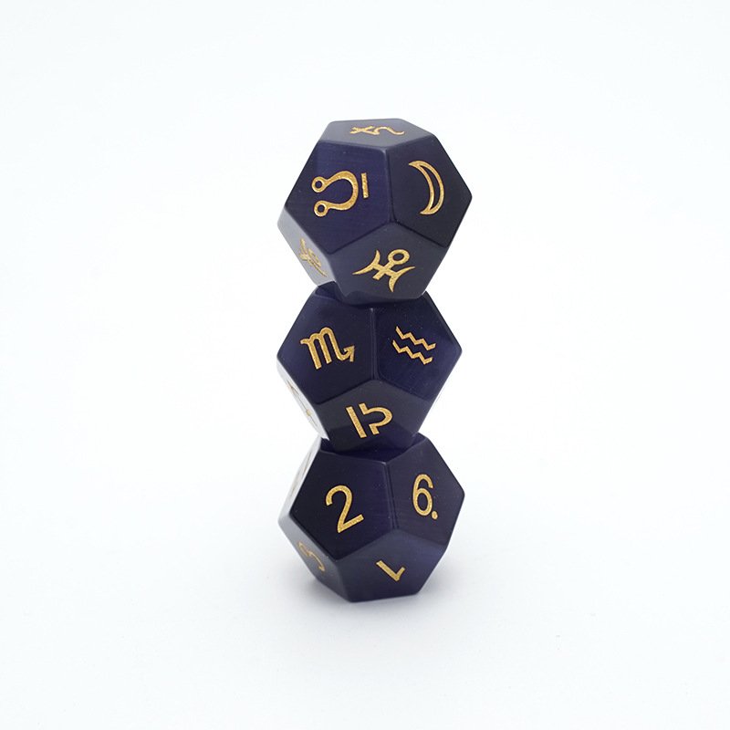 3pcs 12 Sided Purple Cat's Eye Glass Constellation Dice Zodiac Signs Divination Creative DND Role Playing D12 Game Dice