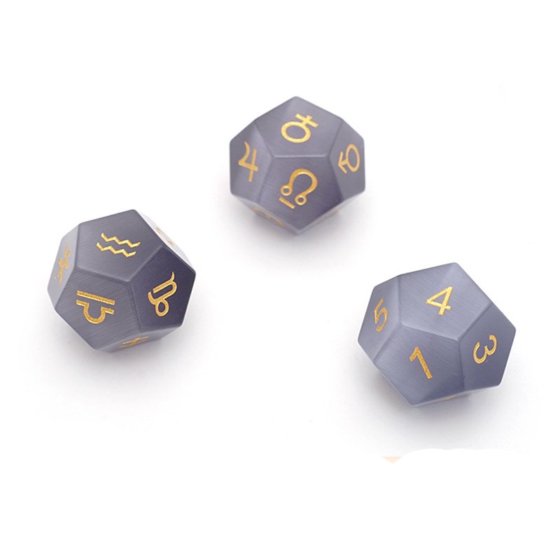 3pcs 12 Sided Purple Cat's Eye Glass Constellation Dice Zodiac Signs Divination Creative DND Role Playing D12 Game Dice