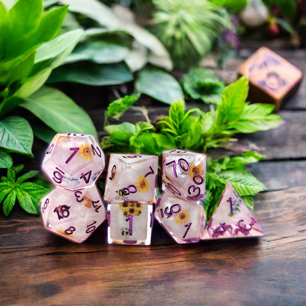 7-Pcs Handmade Metal Dice Set Custom RPG DND Dice Resin Polyhedral Right Angle Stickers for Dungeons & Dragons Game