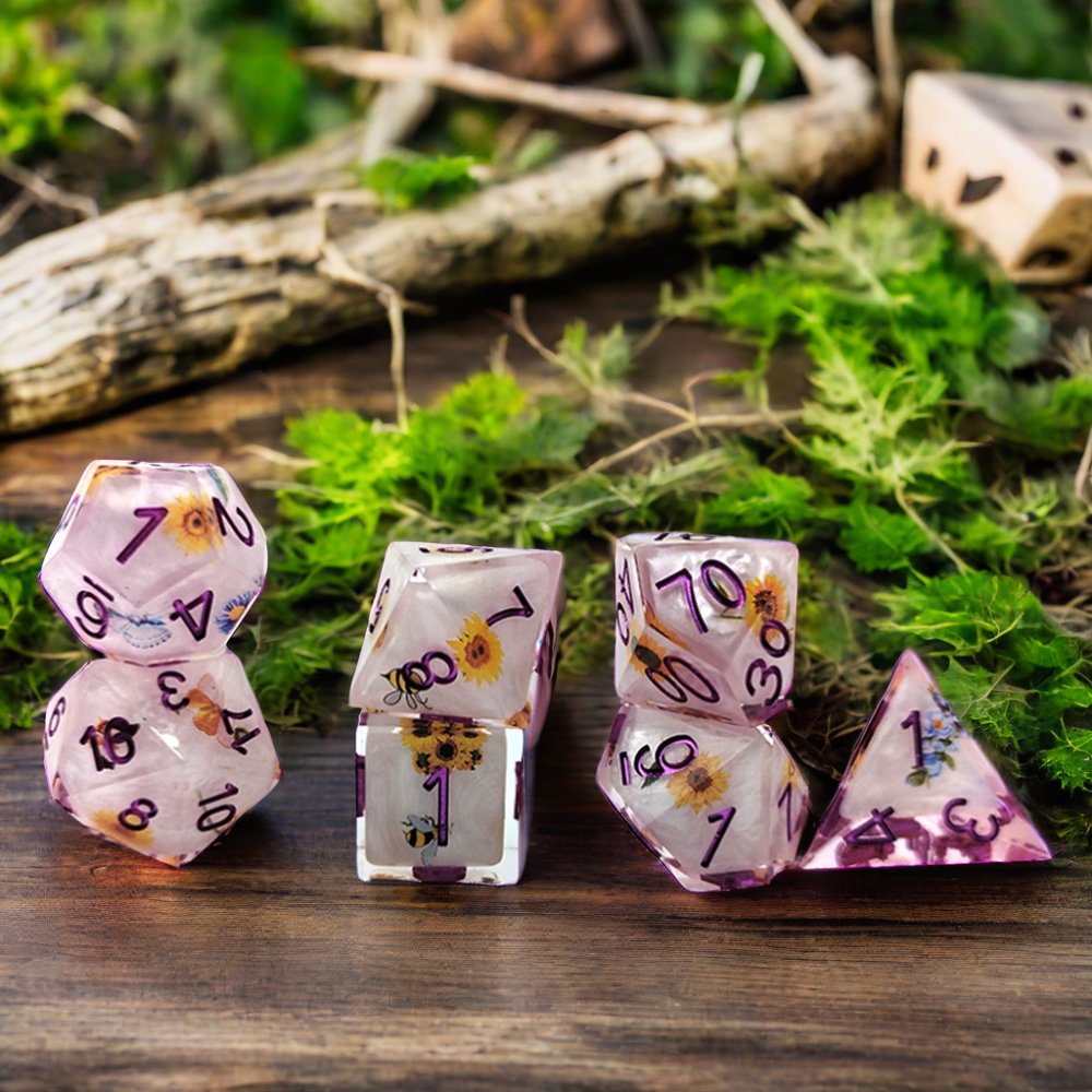 7-Pcs Handmade Metal Dice Set Custom RPG DND Dice Resin Polyhedral Right Angle Stickers for Dungeons & Dragons Game