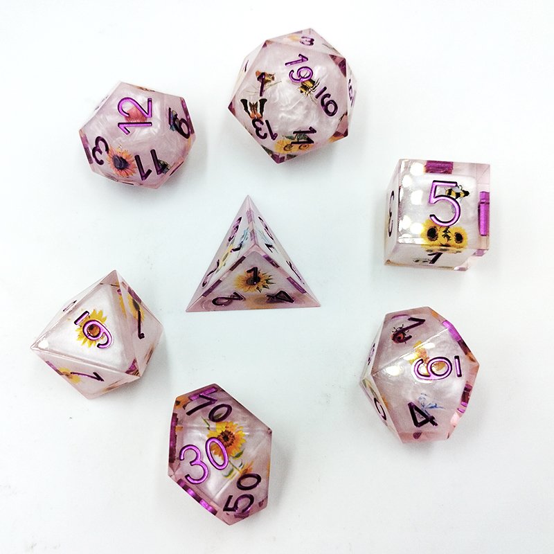 7-Pcs Handmade Metal Dice Set Custom RPG DND Dice Resin Polyhedral Right Angle Stickers for Dungeons & Dragons Game