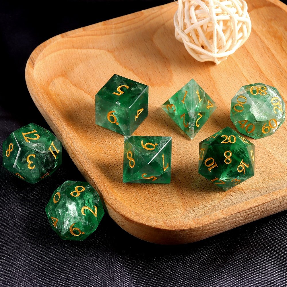 For Dungeons and Dragons Dice Custom DND RPG Natural Green Fluorite Stone Polyhedral Dice