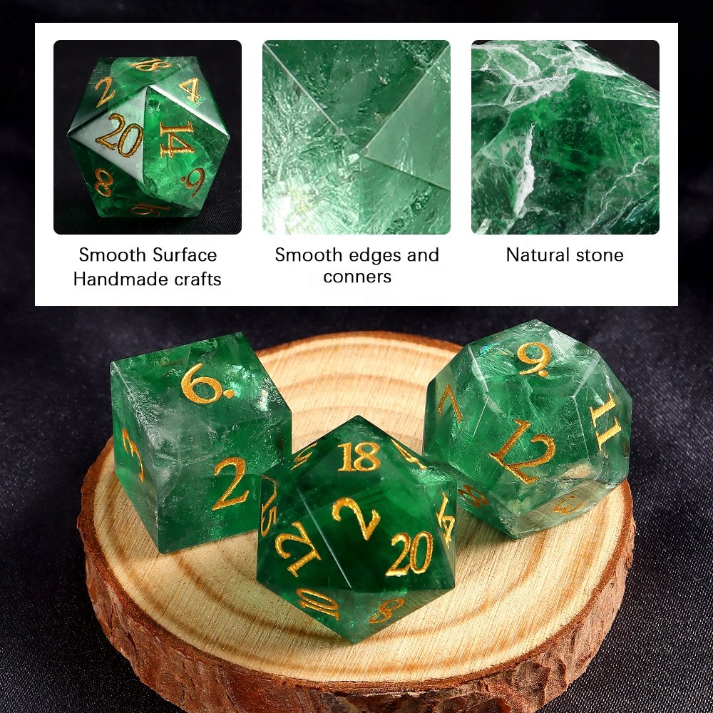 For Dungeons and Dragons Dice Custom DND RPG Natural Green Fluorite Stone Polyhedral Dice