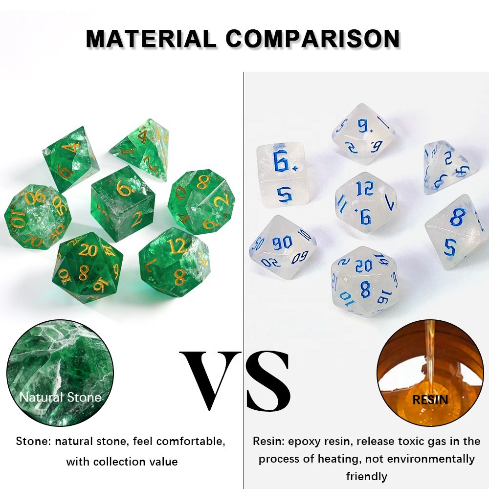 For Dungeons and Dragons Dice Custom DND RPG Natural Green Fluorite Stone Polyhedral Dice