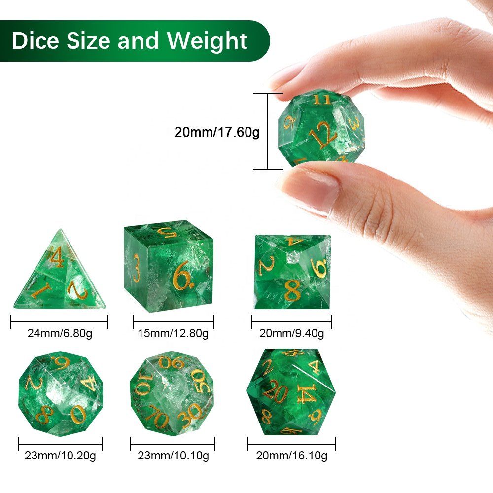 For Dungeons and Dragons Dice Custom DND RPG Natural Green Fluorite Stone Polyhedral Dice