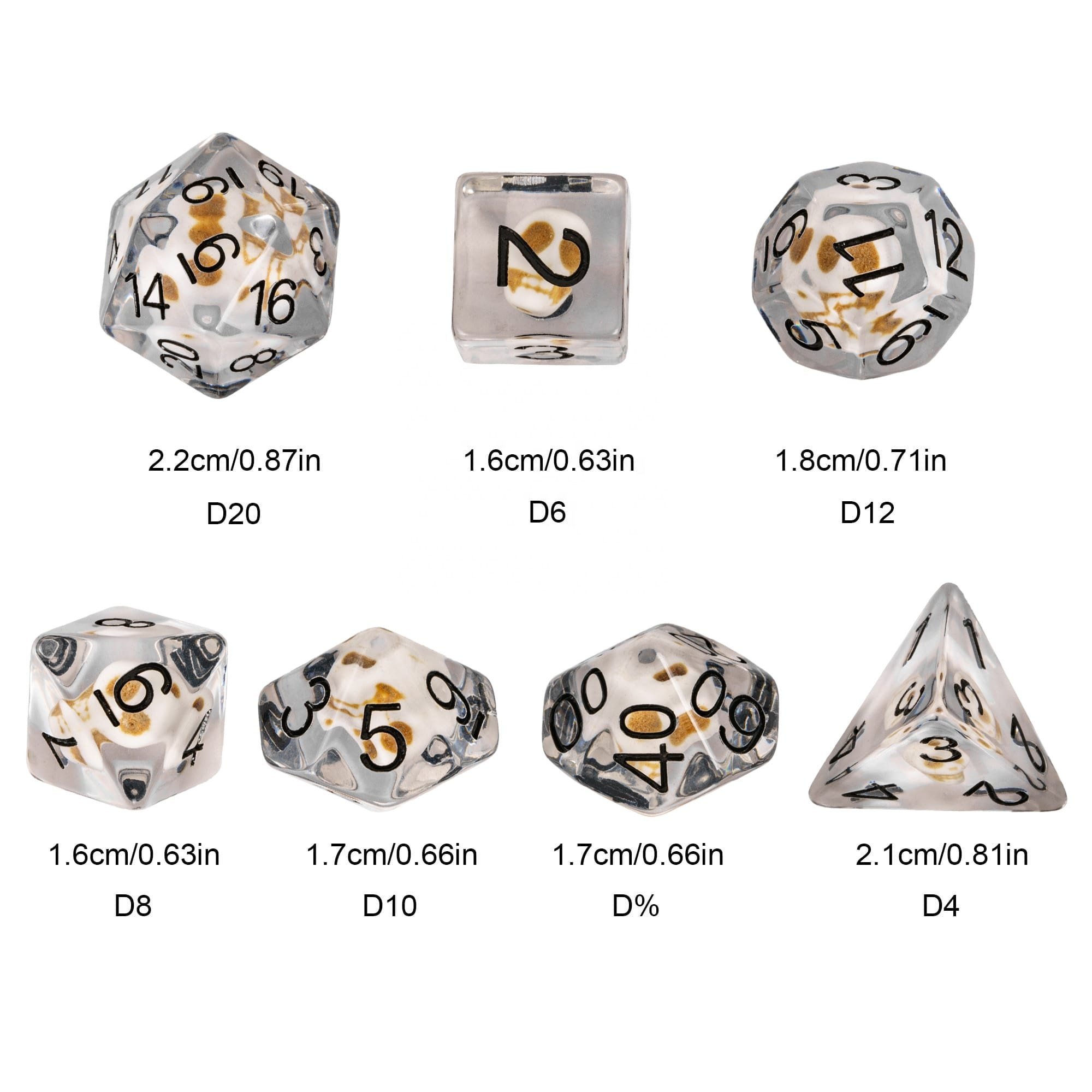 Udixi custom Transparent Skull Dice Dungeons and Dragons board game DND role-playing game RPG resin dice set