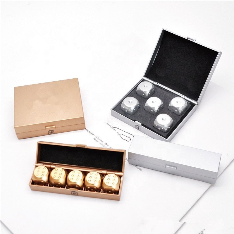 Upscale Pure Silver Gold Color Aluminium Alloy Dices with Exquisite Box Dominoes Game Camping Poker KTV Bar Party Props Dice Set