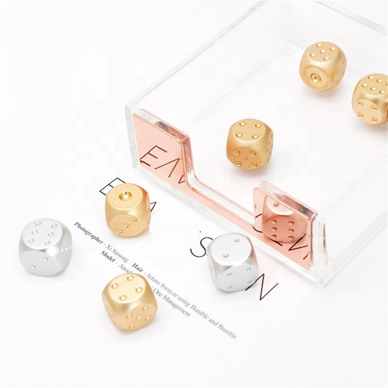 Upscale Pure Silver Gold Color Aluminium Alloy Dices with Exquisite Box Dominoes Game Camping Poker KTV Bar Party Props Dice Set