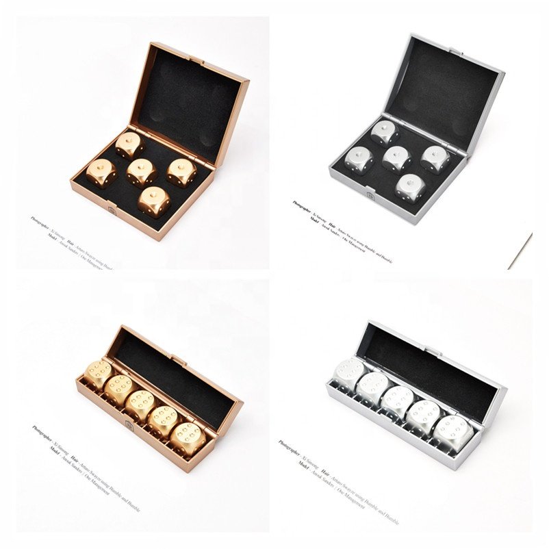 Upscale Pure Silver Gold Color Aluminium Alloy Dices with Exquisite Box Dominoes Game Camping Poker KTV Bar Party Props Dice Set