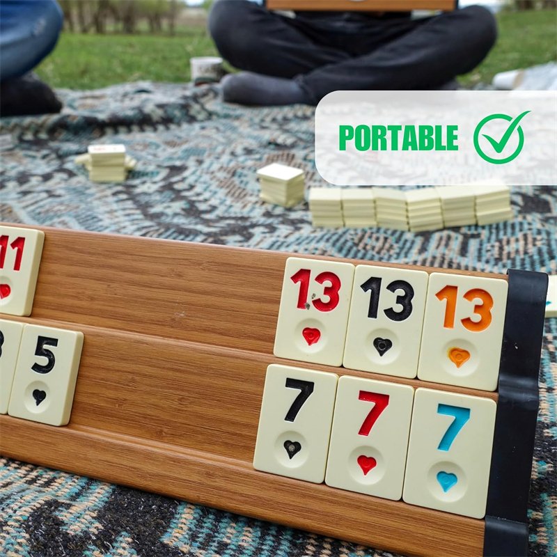 New Design Perfect Indoor Game Nights Light Wooden Rummy Okey 101 Tile Game Set with Container Tarys and Dices