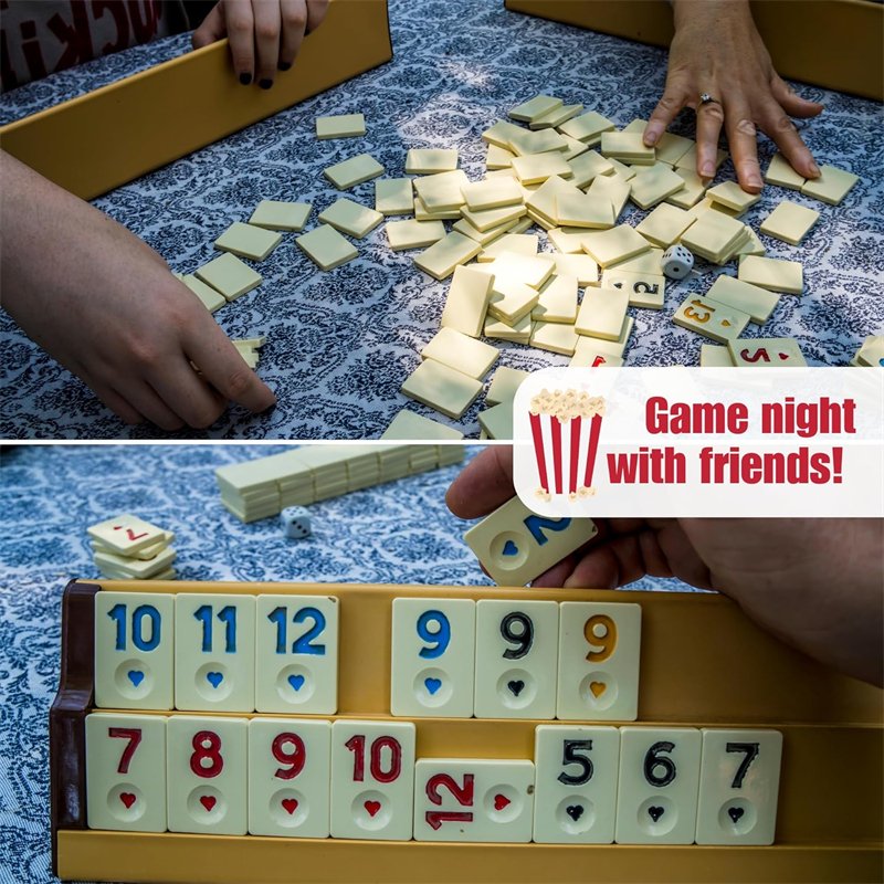 New Design Perfect Indoor Game Nights Light Wooden Rummy Okey 101 Tile Game Set with Container Tarys and Dices