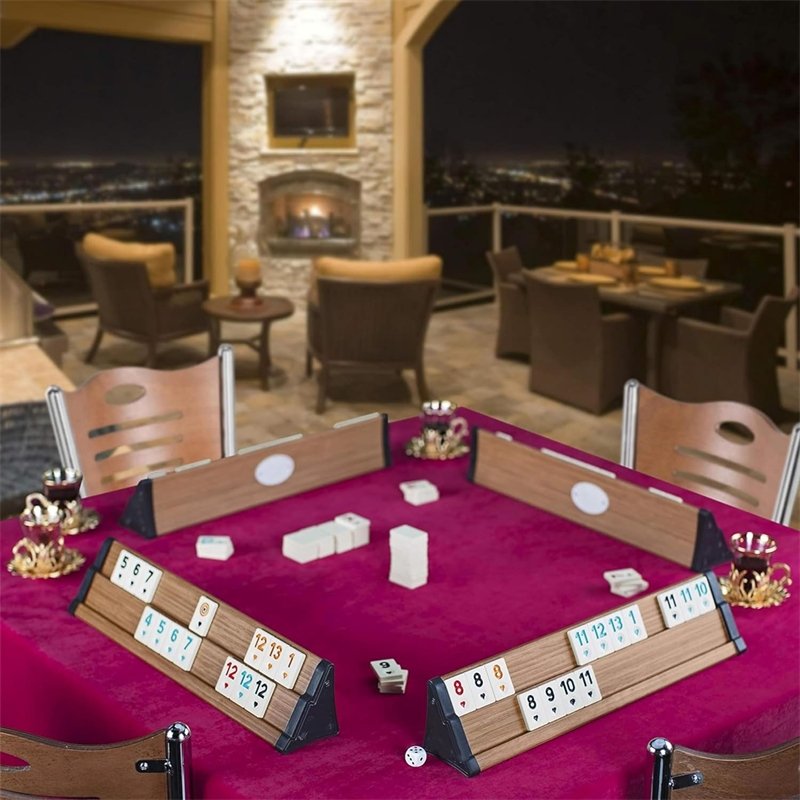 New Design Perfect Indoor Game Nights Light Wooden Rummy Okey 101 Tile Game Set with Container Tarys and Dices