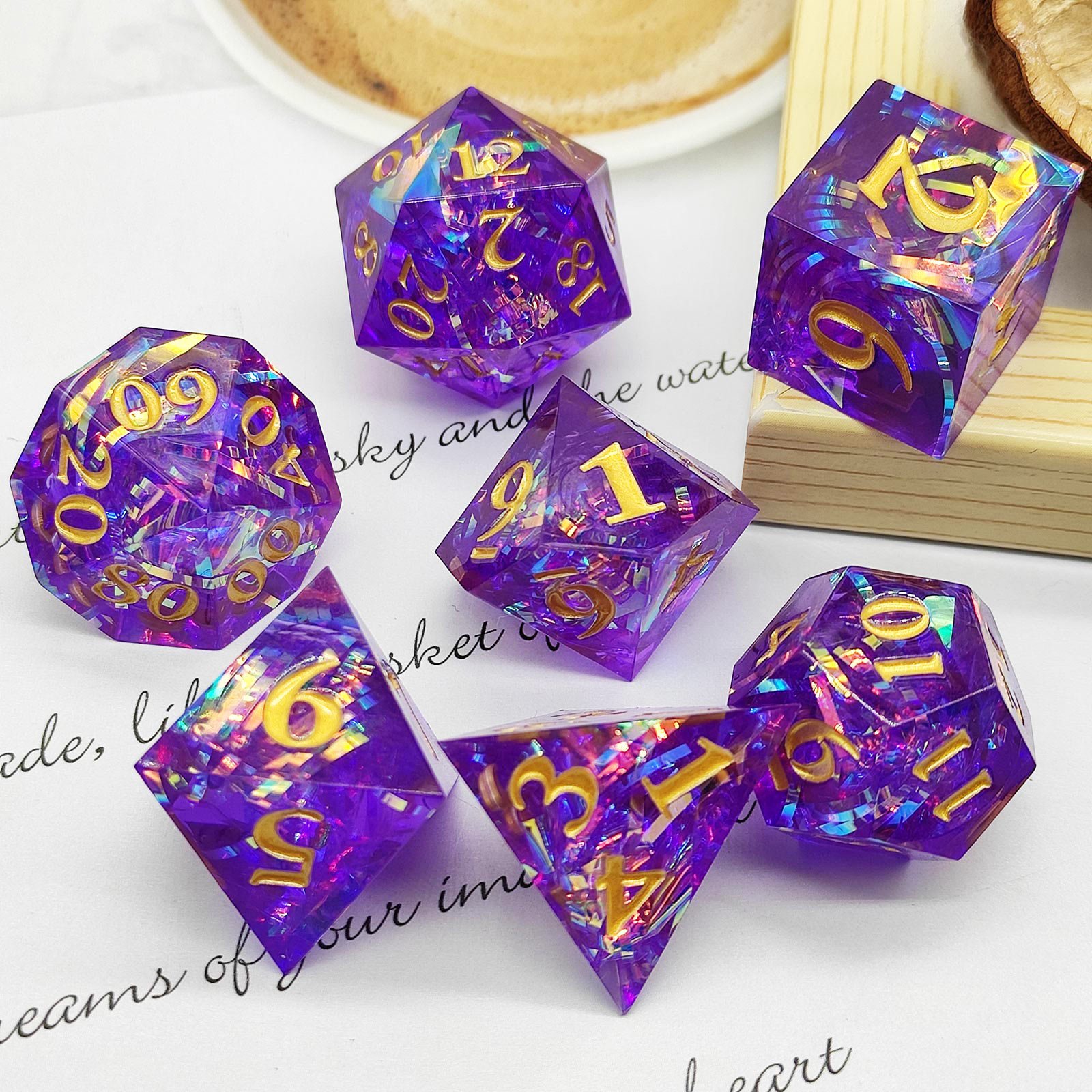 A set of random roll casino dice Clear polyhedral game resin dice Custom D&D resin dice set