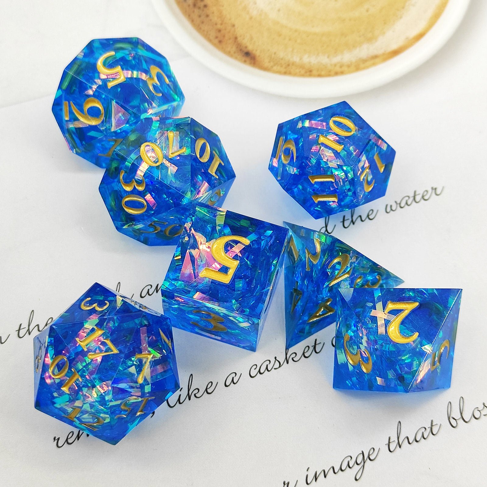 A set of random roll casino dice Clear polyhedral game resin dice Custom D&D resin dice set