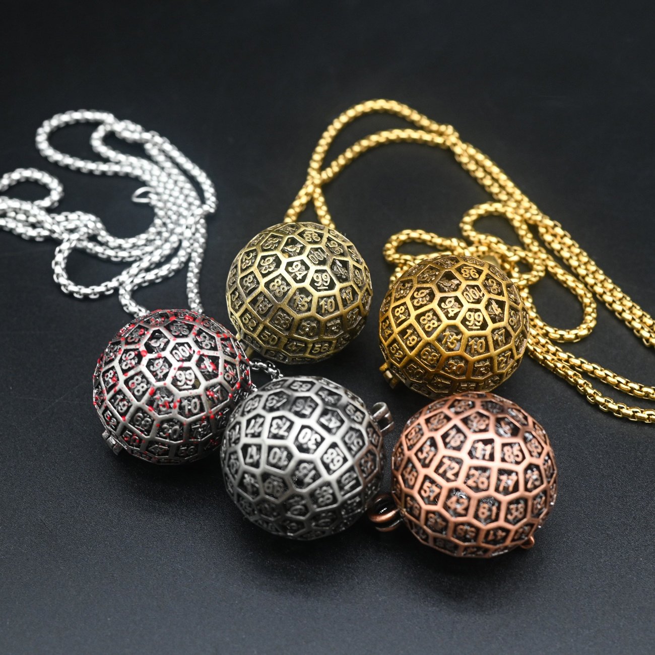 Ancient Hollow D100 Dice Necklace Dice Pendant Earth Shape DND Mini Metal Dice Box for Role Playing Game Lover