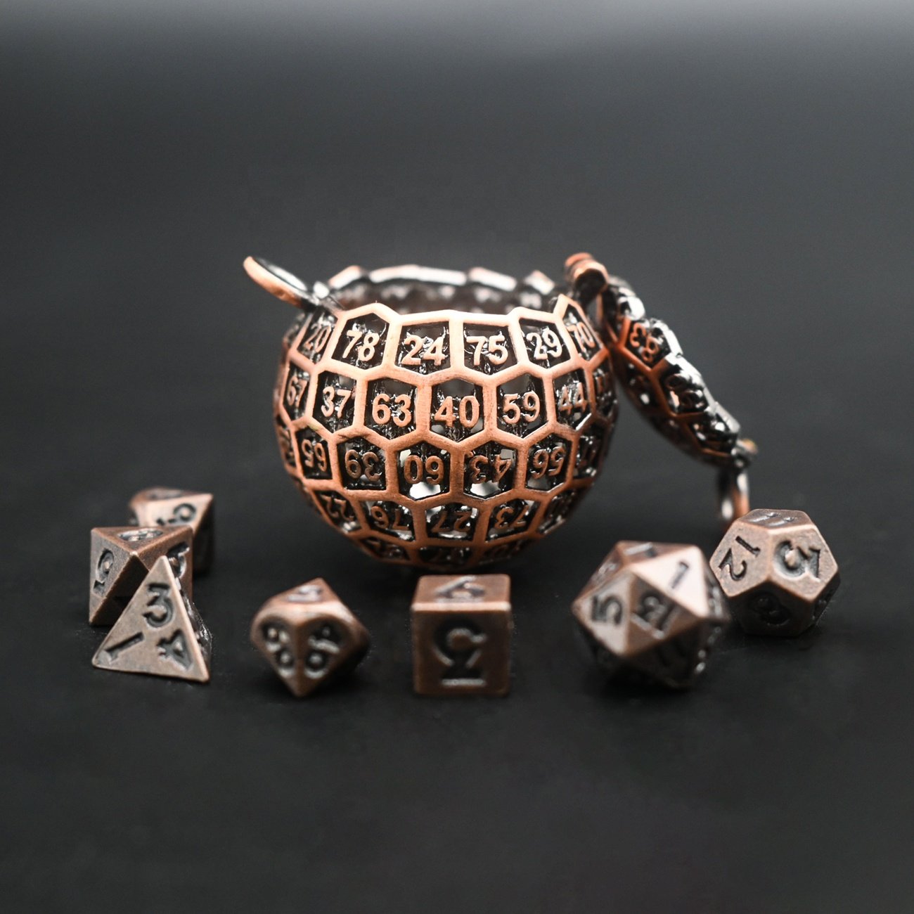 Ancient Hollow D100 Dice Necklace Dice Pendant Earth Shape DND Mini Metal Dice Box for Role Playing Game Lover