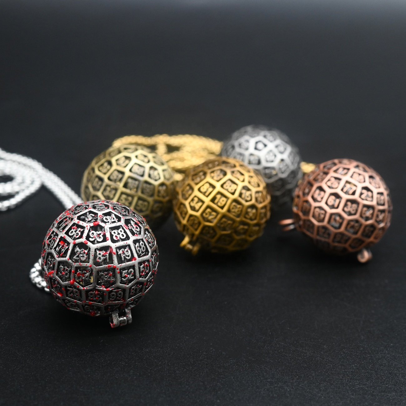 Ancient Hollow D100 Dice Necklace Dice Pendant Earth Shape DND Mini Metal Dice Box for Role Playing Game Lover