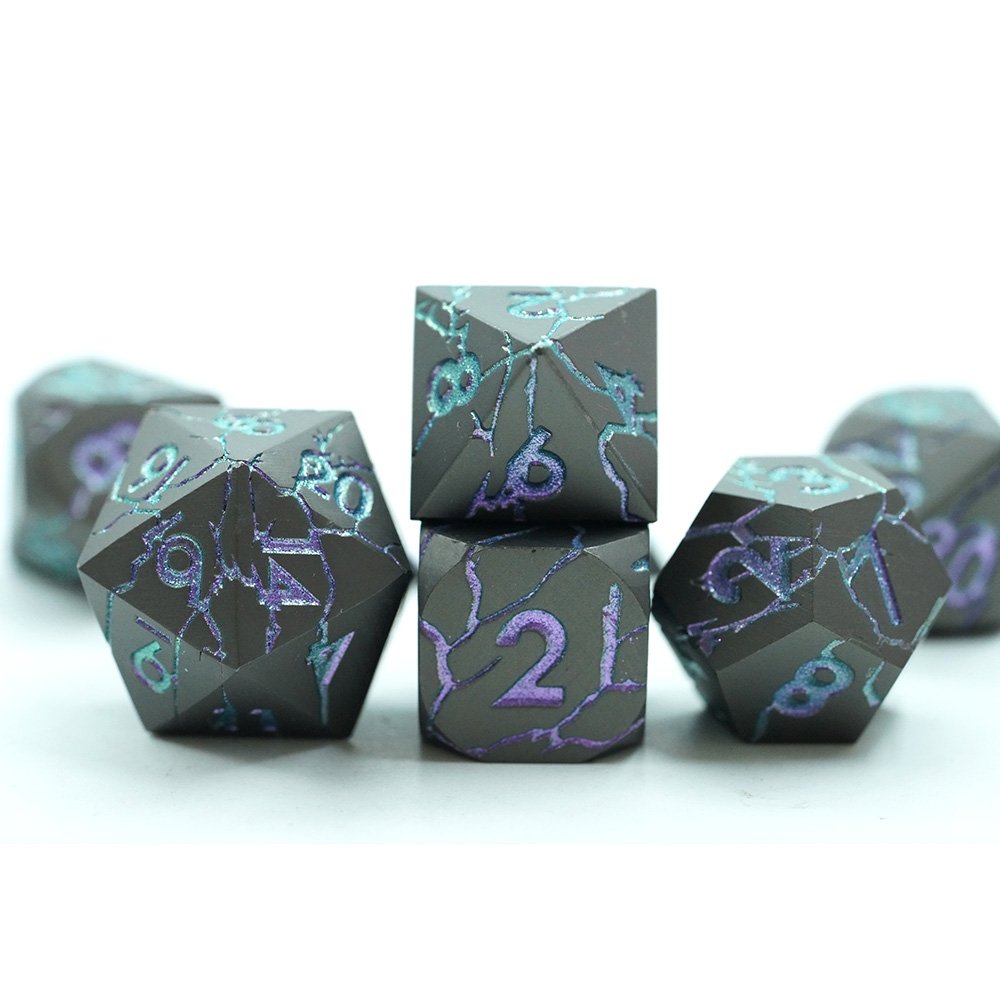 Customized Crack Metal Dnd Dice 7 Pcs Heavy Solid Metallic Dragon Dice Set For D&d Dungeons And Dragon Tabletop Game