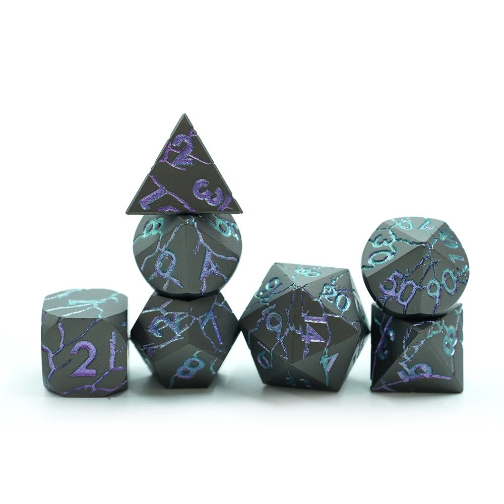 Customized Crack Metal Dnd Dice 7 Pcs Heavy Solid Metallic Dragon Dice Set For D&d Dungeons And Dragon Tabletop Game