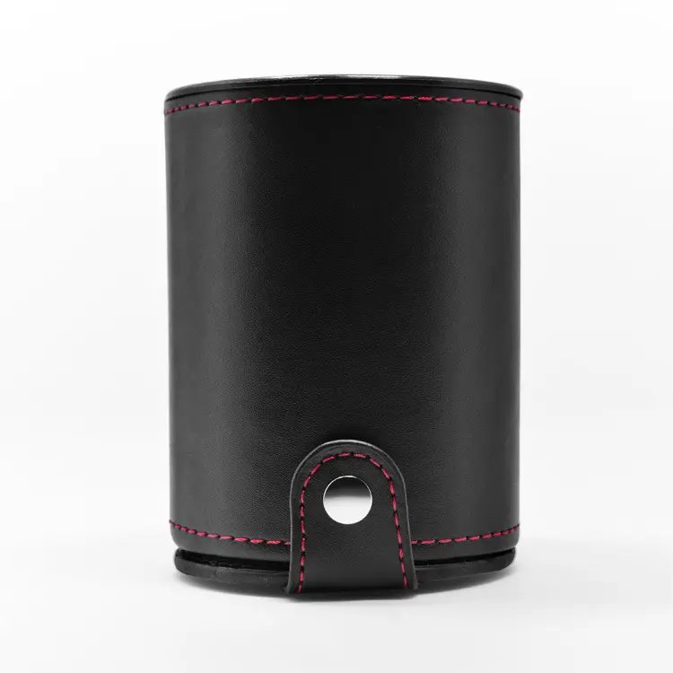 Party Games Leather Dice Cup Set 5 Black Leather Dice Cups + 25 Dice + Exclusive Storage and Transport Case