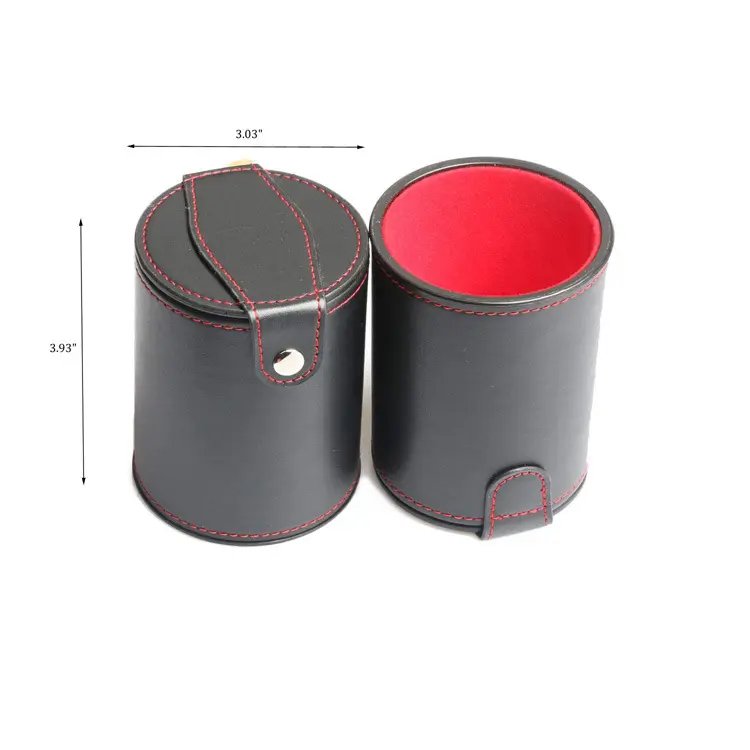 Party Games Leather Dice Cup Set 5 Black Leather Dice Cups + 25 Dice + Exclusive Storage and Transport Case
