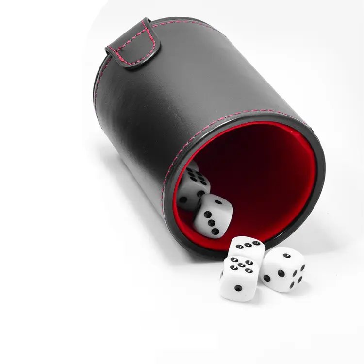 Party Games Leather Dice Cup Set 5 Black Leather Dice Cups + 25 Dice + Exclusive Storage and Transport Case
