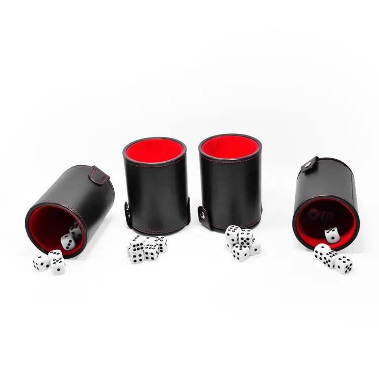 Party Games Leather Dice Cup Set 5 Black Leather Dice Cups + 25 Dice + Exclusive Storage and Transport Case