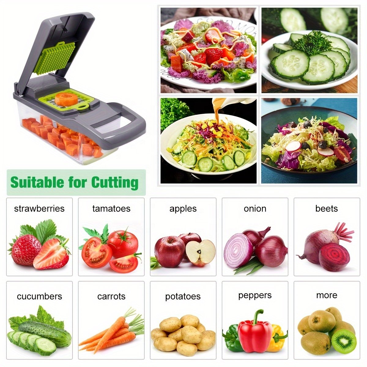 Wholesale Multipurpose 15 in1 Dual Use Stainless Steel Vegetable Cutlery Cutter Dicing Kitchen Tool Slicers Vegetable Chopper