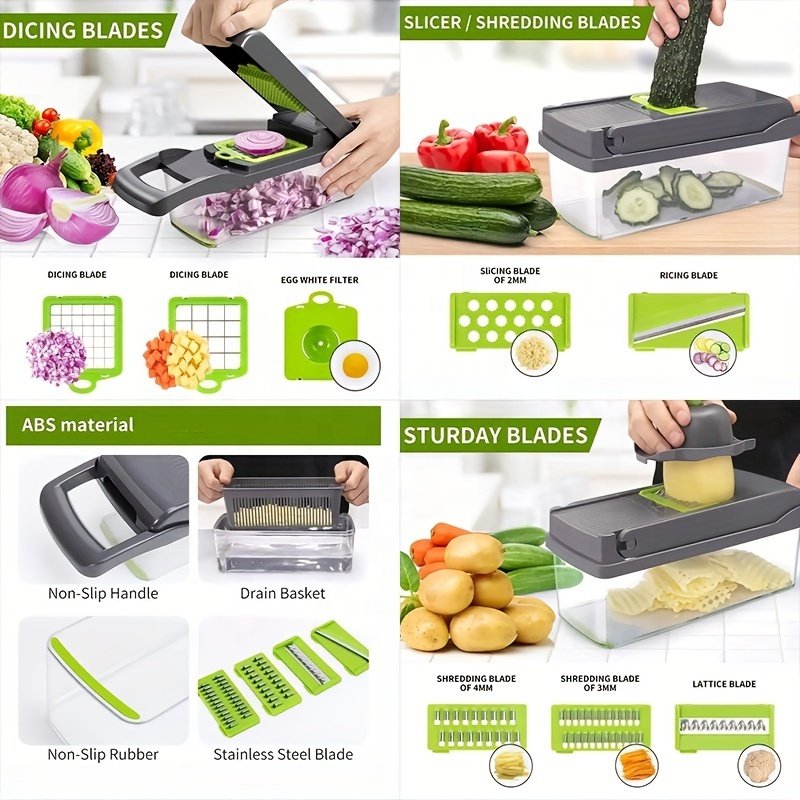 Wholesale Multipurpose 15 in1 Dual Use Stainless Steel Vegetable Cutlery Cutter Dicing Kitchen Tool Slicers Vegetable Chopper
