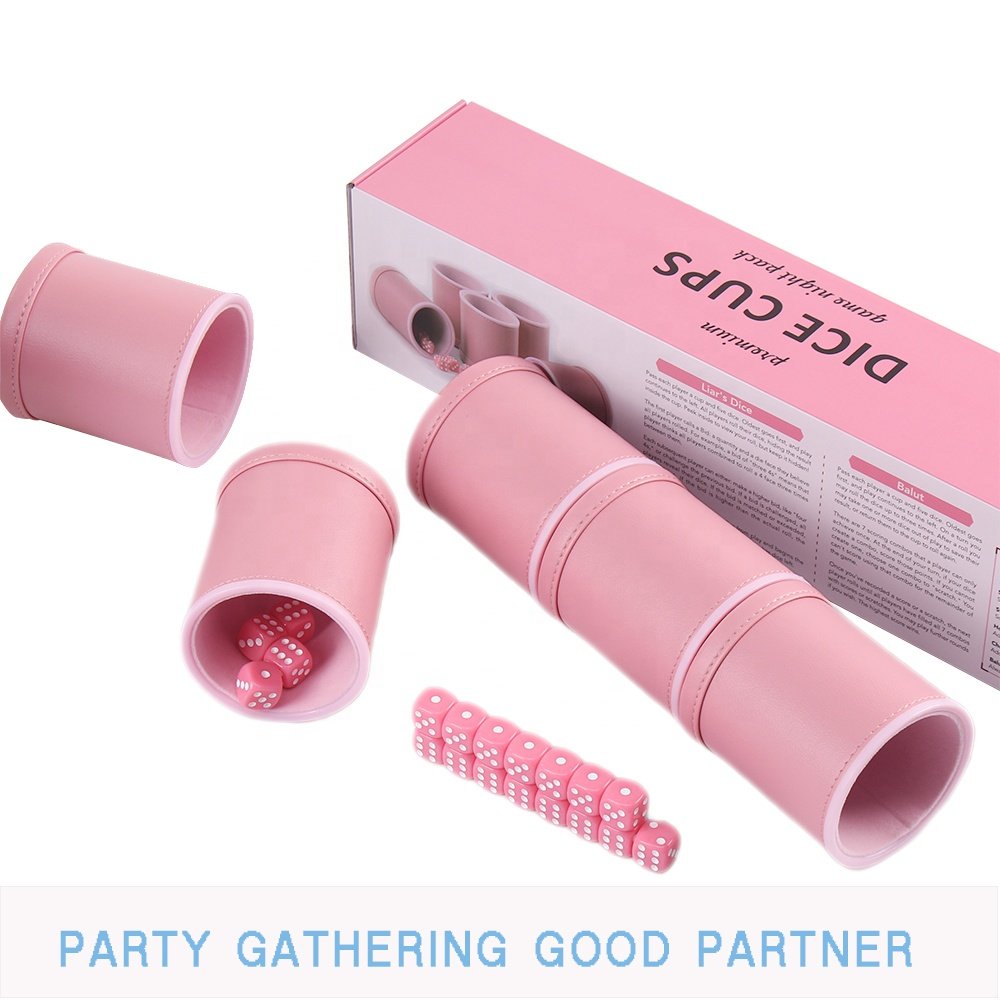 Dice Cup Pink Custom High Quality Backgammon Quiet Leather Cup Dice With Boxes Set Leather Dice Cup