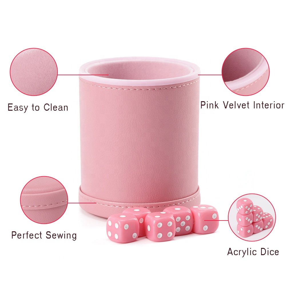 Dice Cup Pink Custom High Quality Backgammon Quiet Leather Cup Dice With Boxes Set Leather Dice Cup