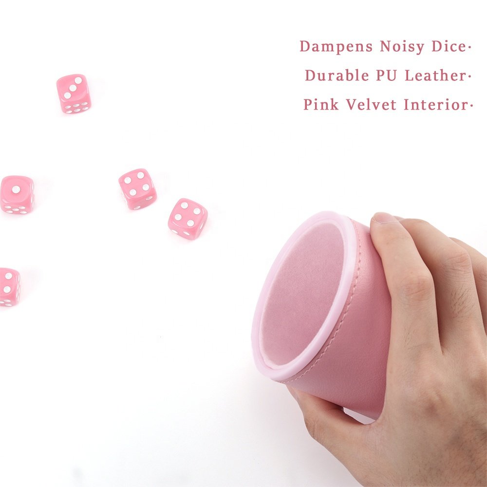 Dice Cup Pink Custom High Quality Backgammon Quiet Leather Cup Dice With Boxes Set Leather Dice Cup