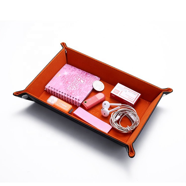 Rectangle Custom Embossed Logo PU Leather DND Dice Rolling Tray with Brass Snaps