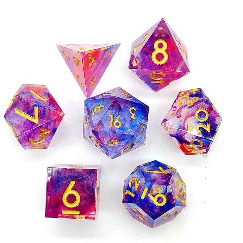 Custom Glitter Interstellar Style Sharp Polyhedral Dices For Adult board games Colorful Resin Multi Faced Liquid Core Dice Set