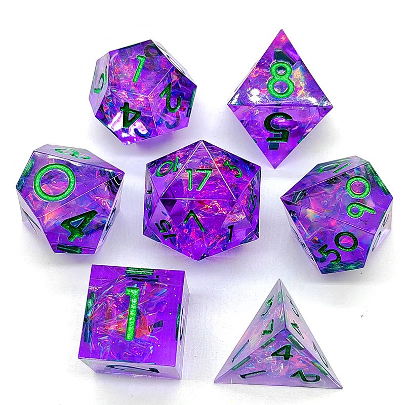 Custom Glitter Interstellar Style Sharp Polyhedral Dices For Adult board games Colorful Resin Multi Faced Liquid Core Dice Set