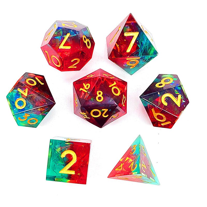 Custom Glitter Interstellar Style Sharp Polyhedral Dices For Adult board games Colorful Resin Multi Faced Liquid Core Dice Set