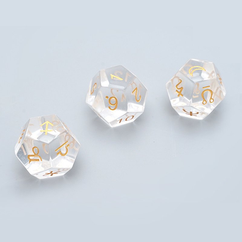 D12 White Transparent Crystal Astrology Dice for Role Playing Game Natural Stone Astrology Zodiac Signs 12 Constellation Dice