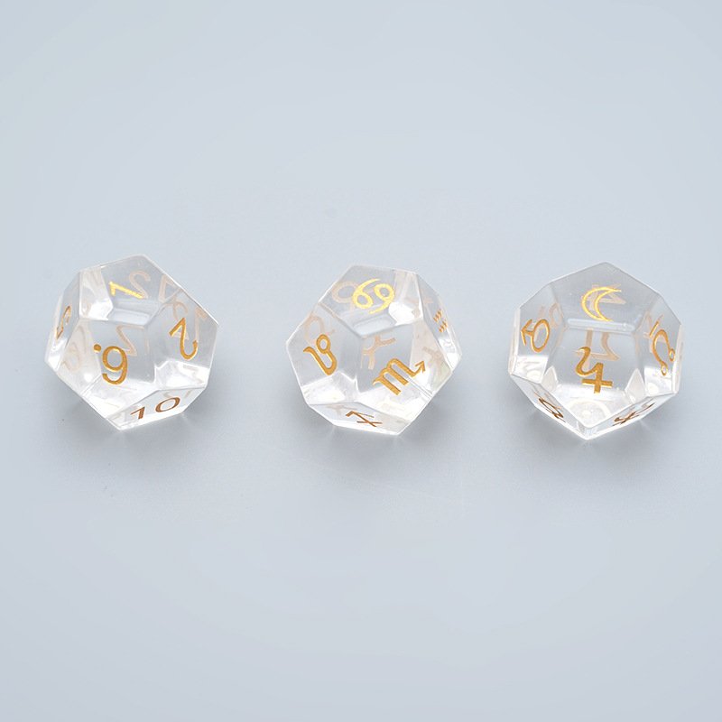 D12 White Transparent Crystal Astrology Dice for Role Playing Game Natural Stone Astrology Zodiac Signs 12 Constellation Dice
