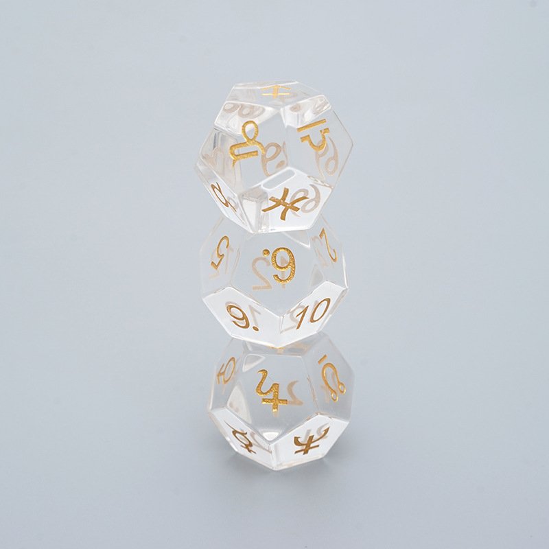 D12 White Transparent Crystal Astrology Dice for Role Playing Game Natural Stone Astrology Zodiac Signs 12 Constellation Dice
