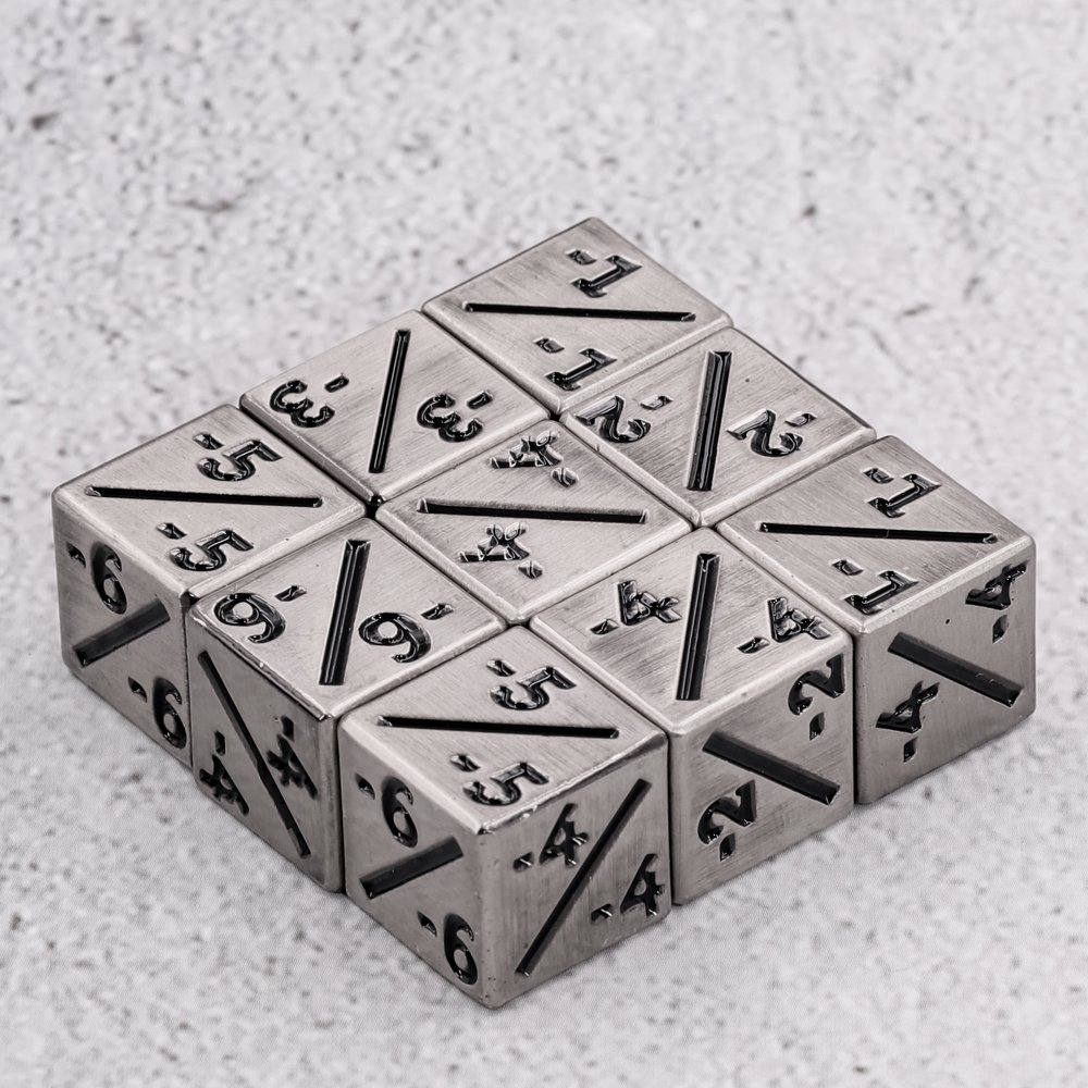 16mm Polyhedral Metal Dice Set with Custom Logo Positive Negative Counter Dice for Gaming DND Acrylic Plastic Options Available