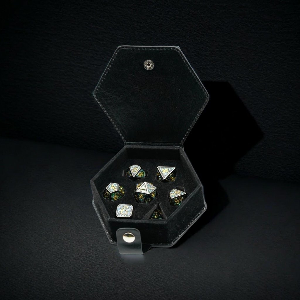 RPG Game DND MTG Hexagon Game Box Custom Logo Dragon Pu Leather Dice Box Dice Set