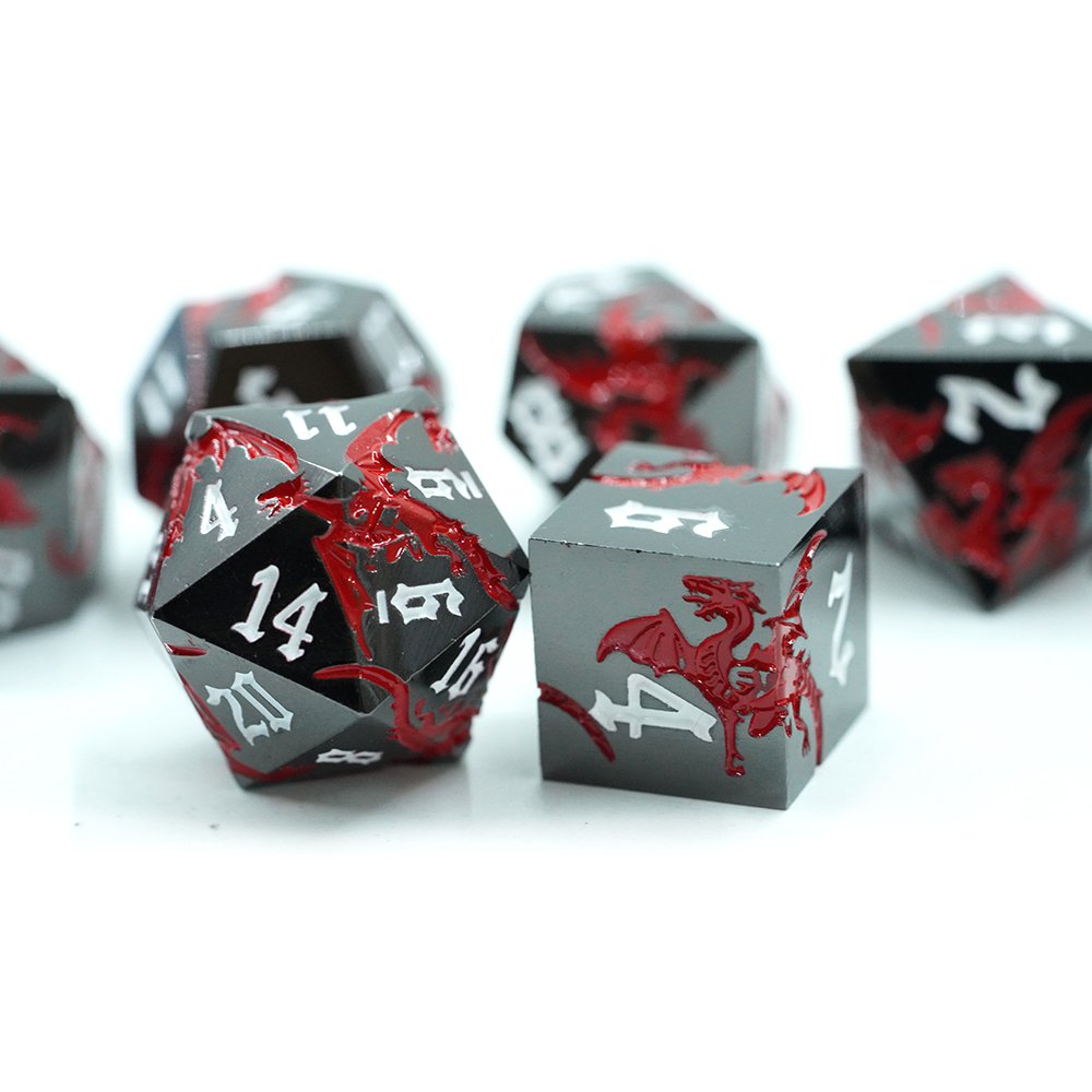 12-sided Game Dice 7pcs Set Multi-sided Digital Dice Complex Pattern Red Dragon Game Dice Wholesale