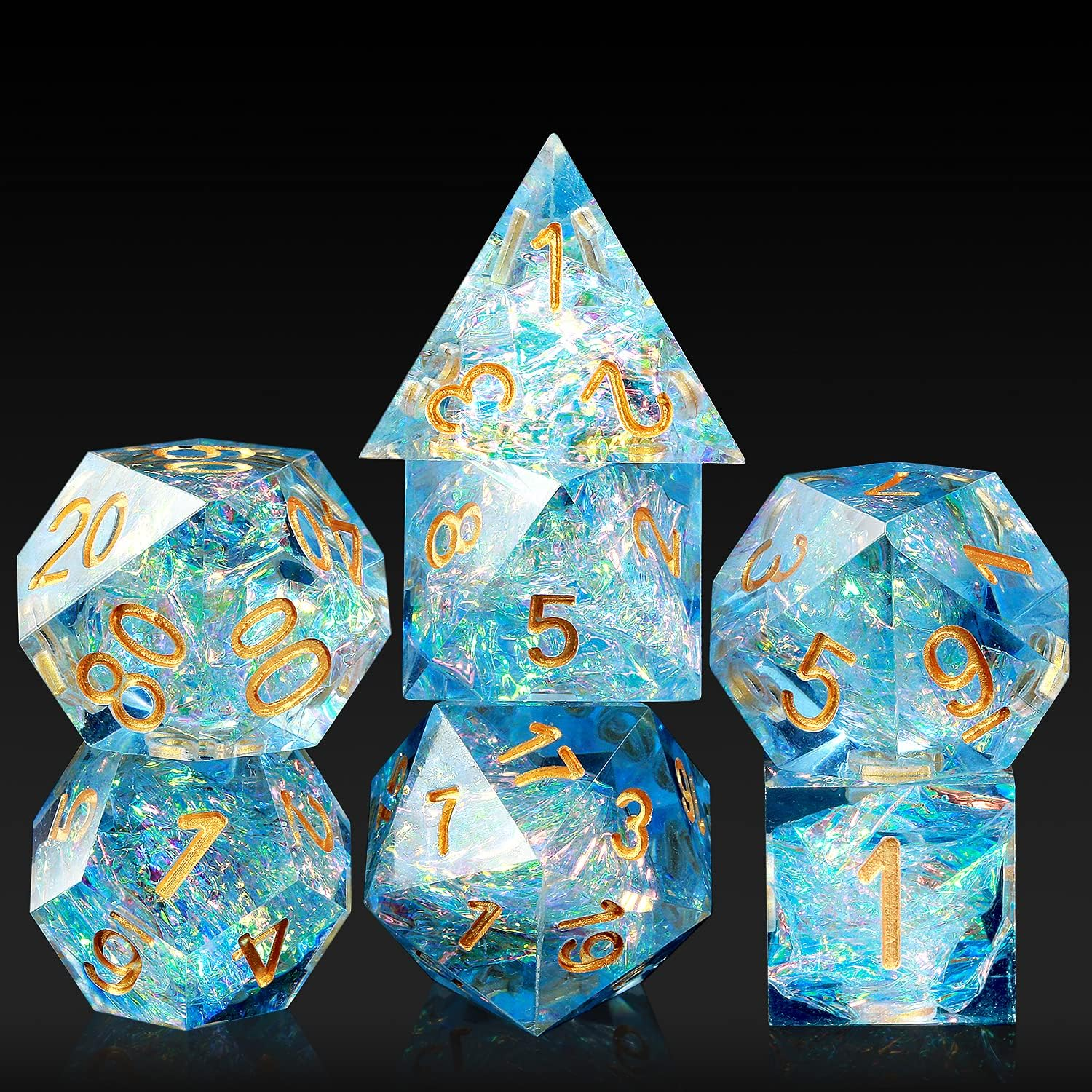 7 dice kit Sharp Edge epoxy Polyflour red translucent dice set game Gold Number board game Dungeons & Dragons can be customized