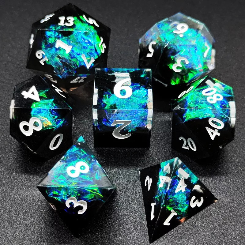 7 dice kit Sharp Edge epoxy Polyflour red translucent dice set game Gold Number board game Dungeons & Dragons can be customized
