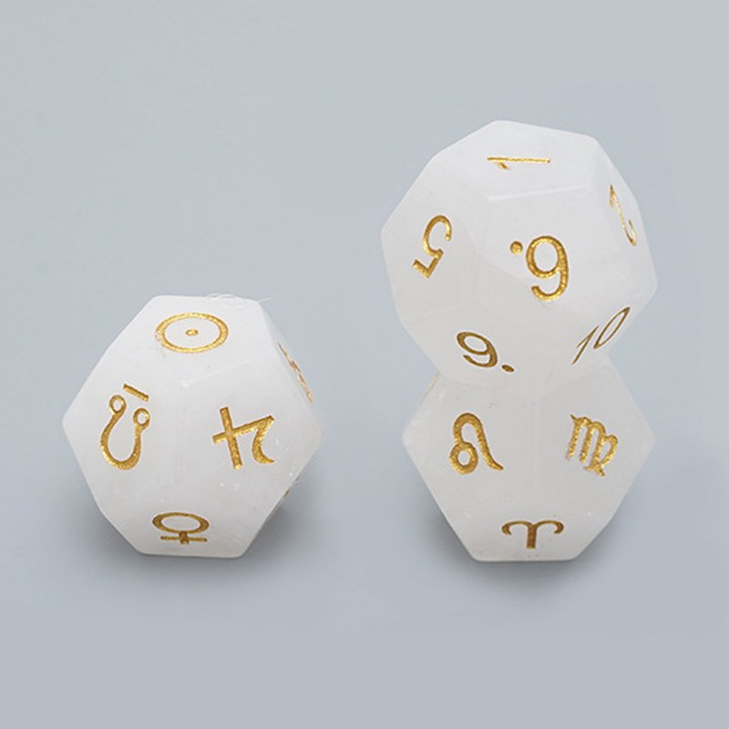 High Quality 3Pcs 12-Sided White Crystal Astrology Dice for Role Playing Game D12 Natural Stone Zodiac Signs Constellation Dice