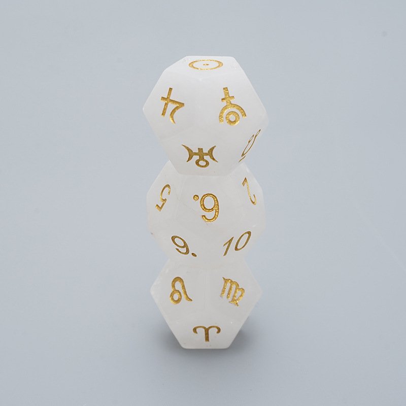 High Quality 3Pcs 12-Sided White Crystal Astrology Dice for Role Playing Game D12 Natural Stone Zodiac Signs Constellation Dice