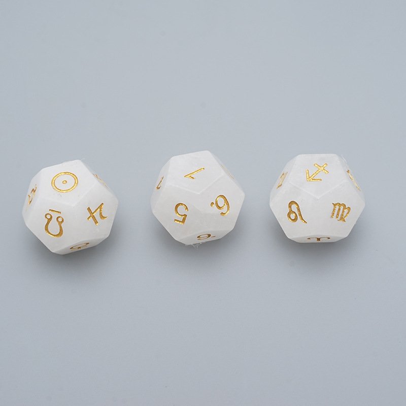 High Quality 3Pcs 12-Sided White Crystal Astrology Dice for Role Playing Game D12 Natural Stone Zodiac Signs Constellation Dice