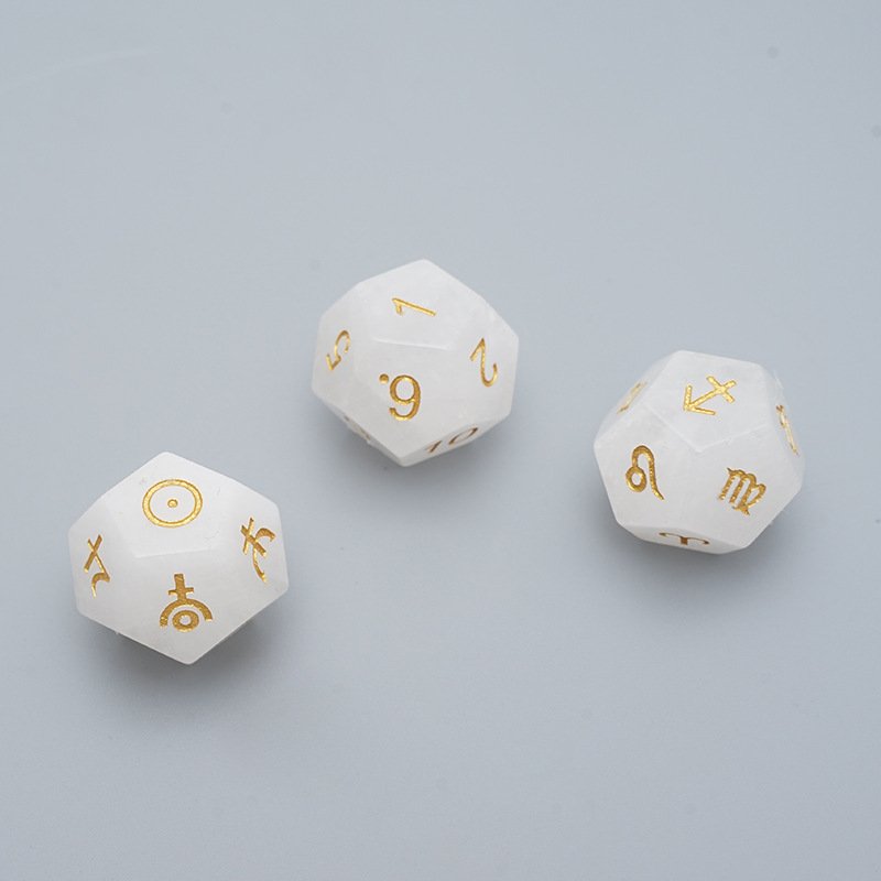 High Quality 3Pcs 12-Sided White Crystal Astrology Dice for Role Playing Game D12 Natural Stone Zodiac Signs Constellation Dice