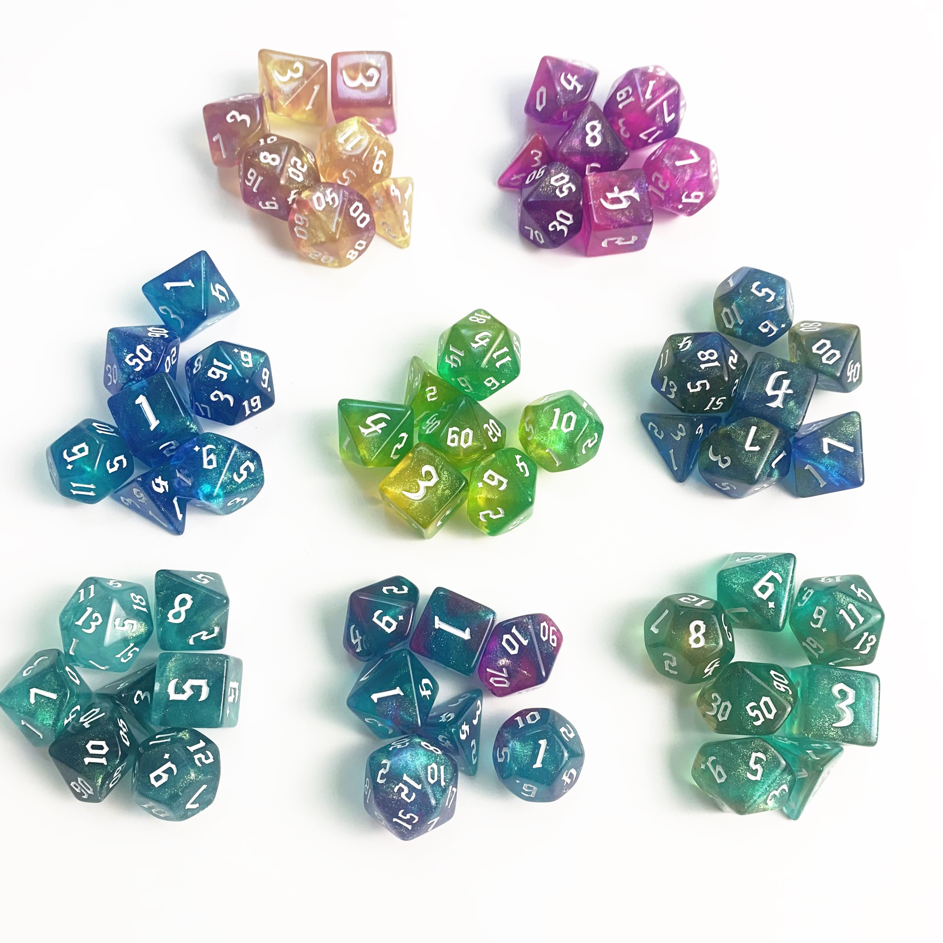 colorful pearl double colors new font DND PRTG Dungeons and Dragons PMMA custom polyhedral multi colors plastic dice