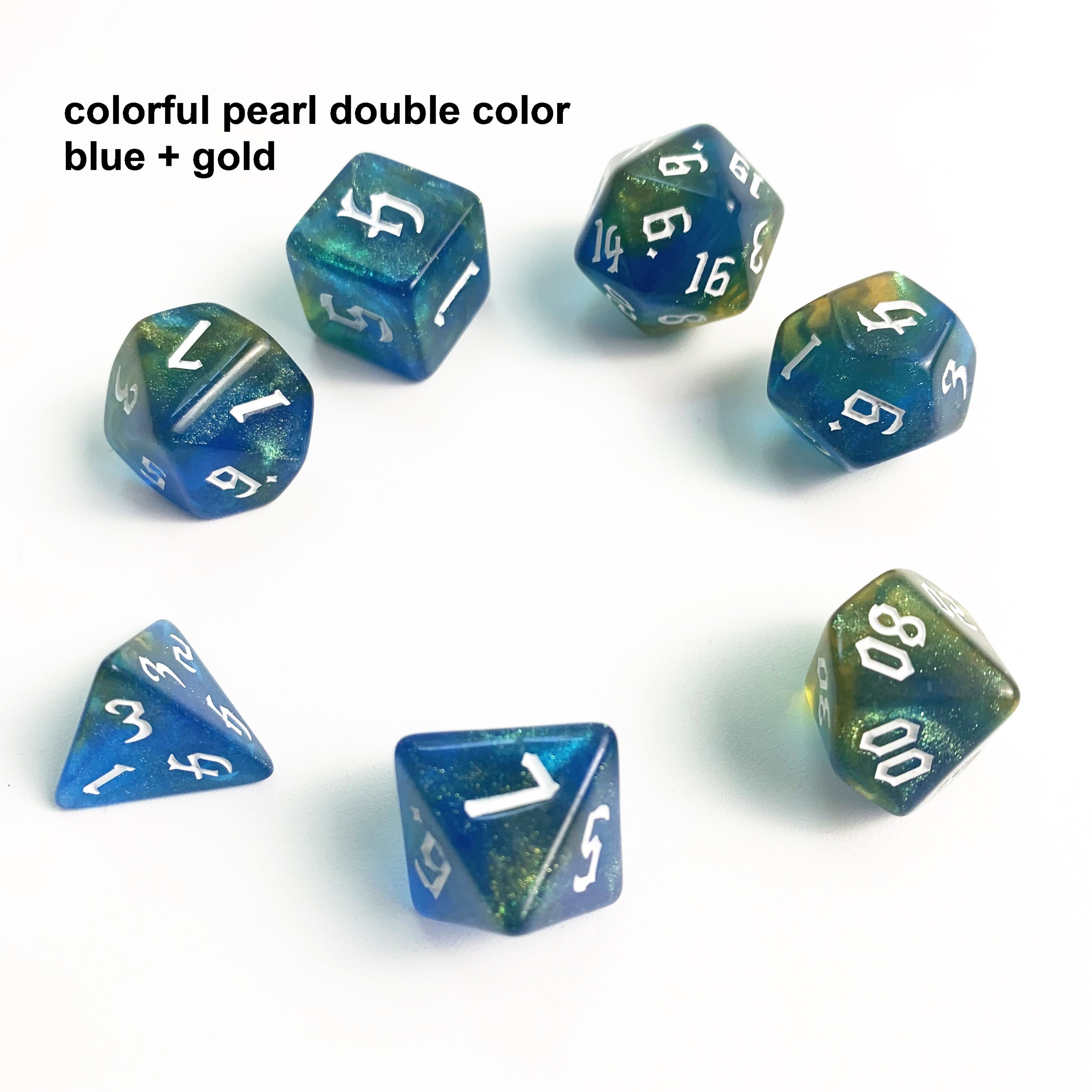 colorful pearl double colors new font DND PRTG Dungeons and Dragons PMMA custom polyhedral multi colors plastic dice